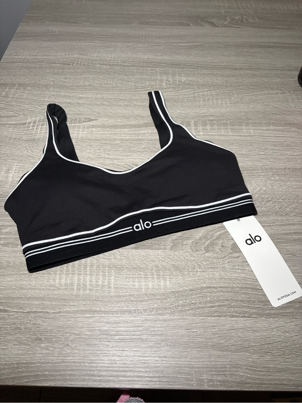 ALO Yoga Black Bralette with White Piping